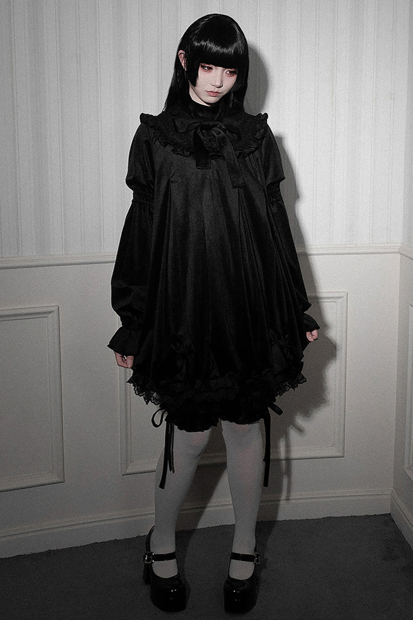 Valerie Dark Gothic Black Velvet Ribbon Dress Setup