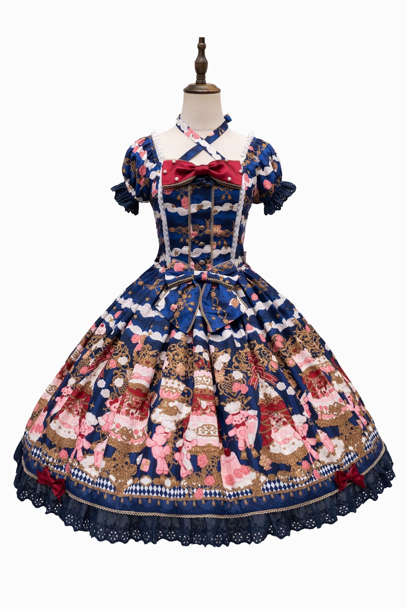 【4月26日予約締切】レトロロマンスイートロリータリボンケーキプリントホルターネックドレス