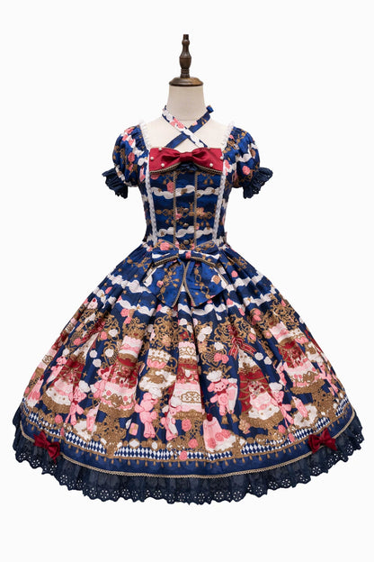 【4月26日予約締切】レトロロマンスイートロリータリボンケーキプリントホルターネックドレス