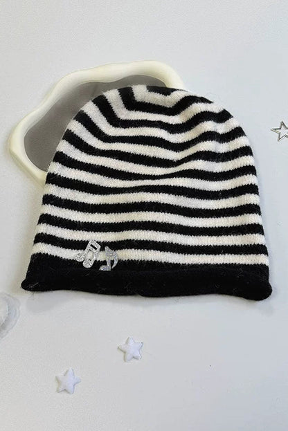 Striped knit hat + ear muffs + scarf