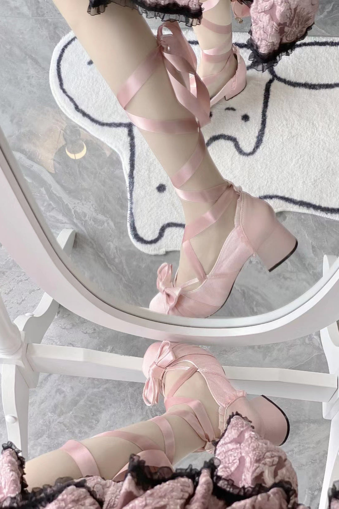 レースアップリボンバレエロリータシューズ