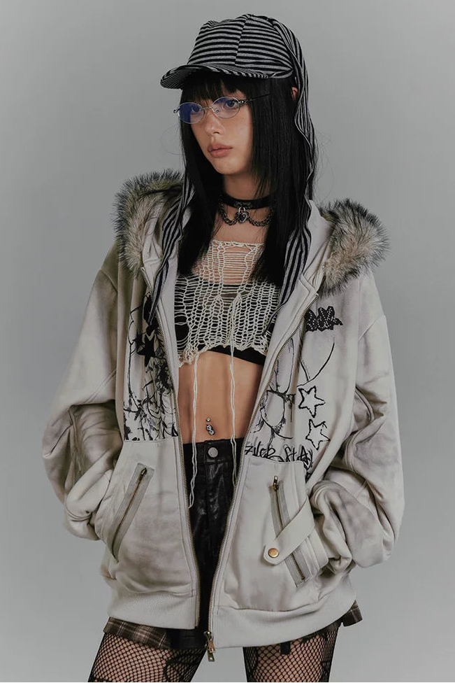 ラビットイヤーフードジップパーカー