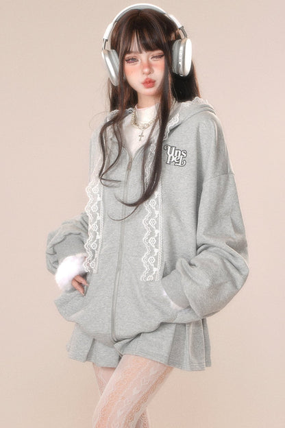 レースフーディースウェットシャツジャケット