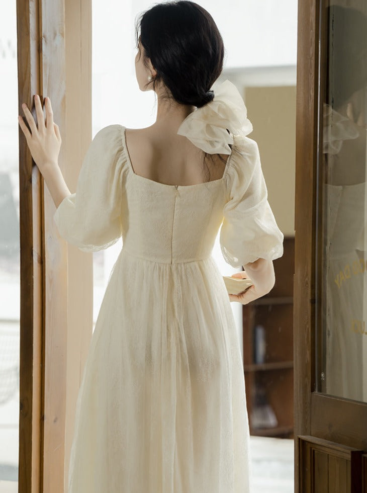 French Square Neck Lantern Sleeve Dress – Belchic French Square Neck Lantern Sleeve Dress – Belchic