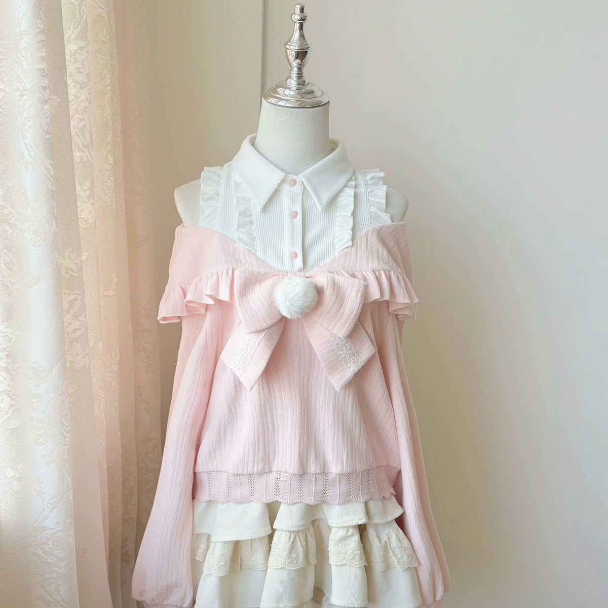 キュートオフショルダーセーター+スカート