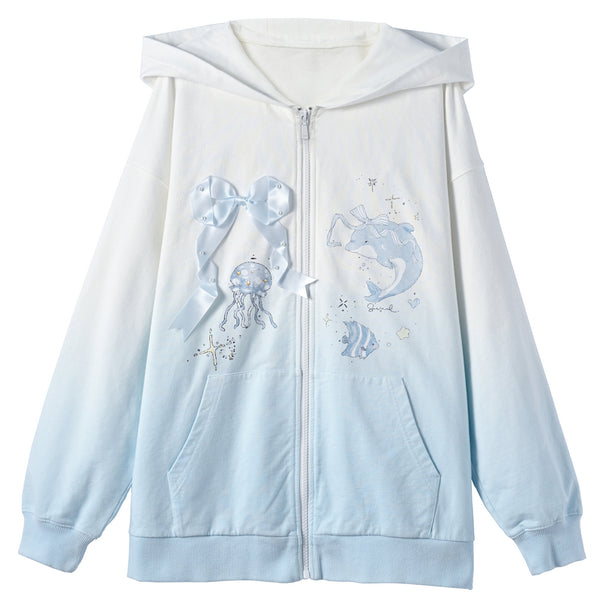 グラデーションレースフード付きパーカー＋ルーズパンツ