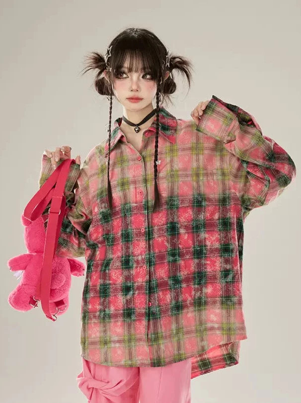 Rose Red Check Gradient Shirt