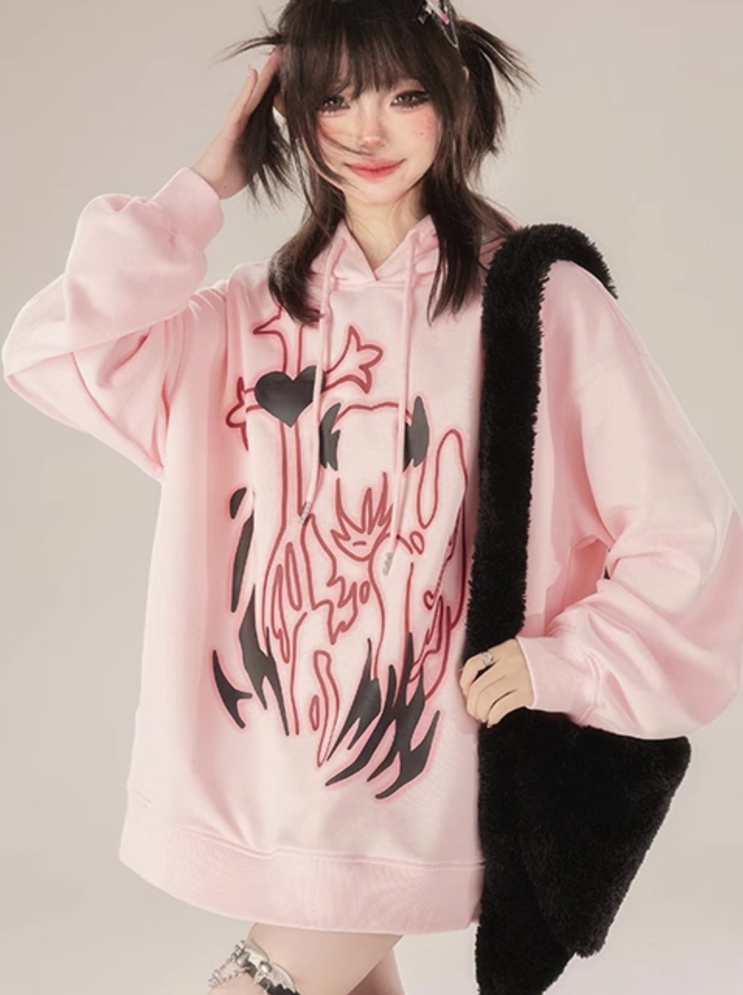 Pink Pull Loose Over Sweatshirt