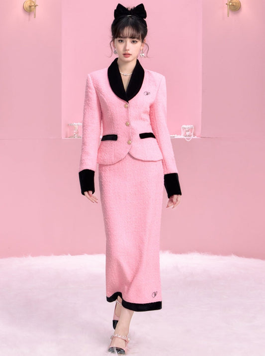 하트 피치 재킷 + 타이트한 숏 스커트 + 타이트한 롱 스커트