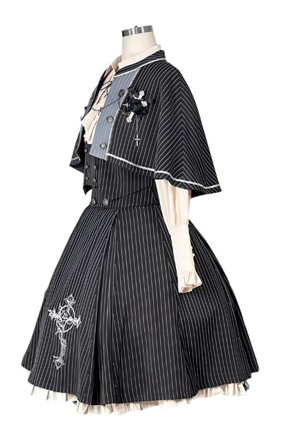 King's College Lolita Prince Ruffle Shirt + Cape + Vest + Shorts + Skirt