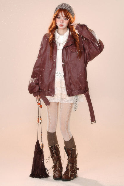 Fullscore Korean PU leather baker jacket