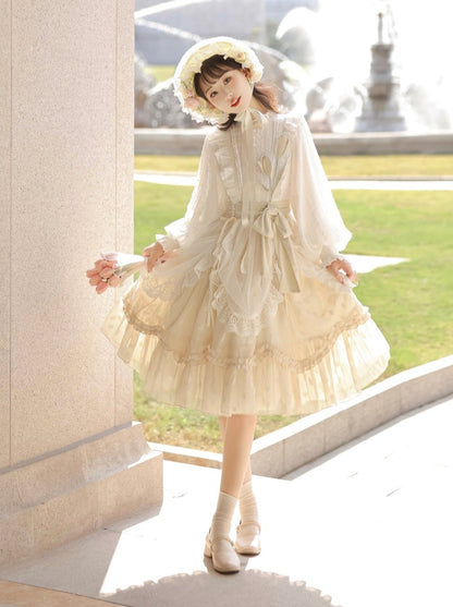 Original Lolita Robe Femme Everyday Cute Lolita Sweet Skirt Cla Tie Stand Collar Lace Elegant OP