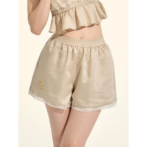 パスティルスタイルカーキレースキャミソール+シャツ +ショートパンツ