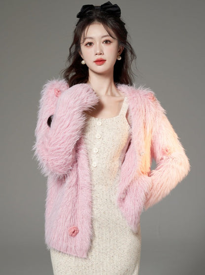 Mink Fur Over Rose Cardigan