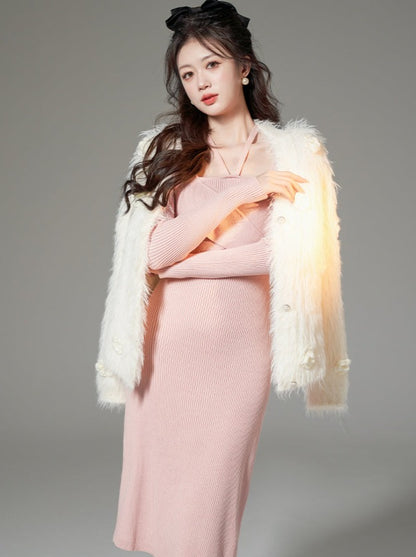 Mink Fur Over Rose Cardigan