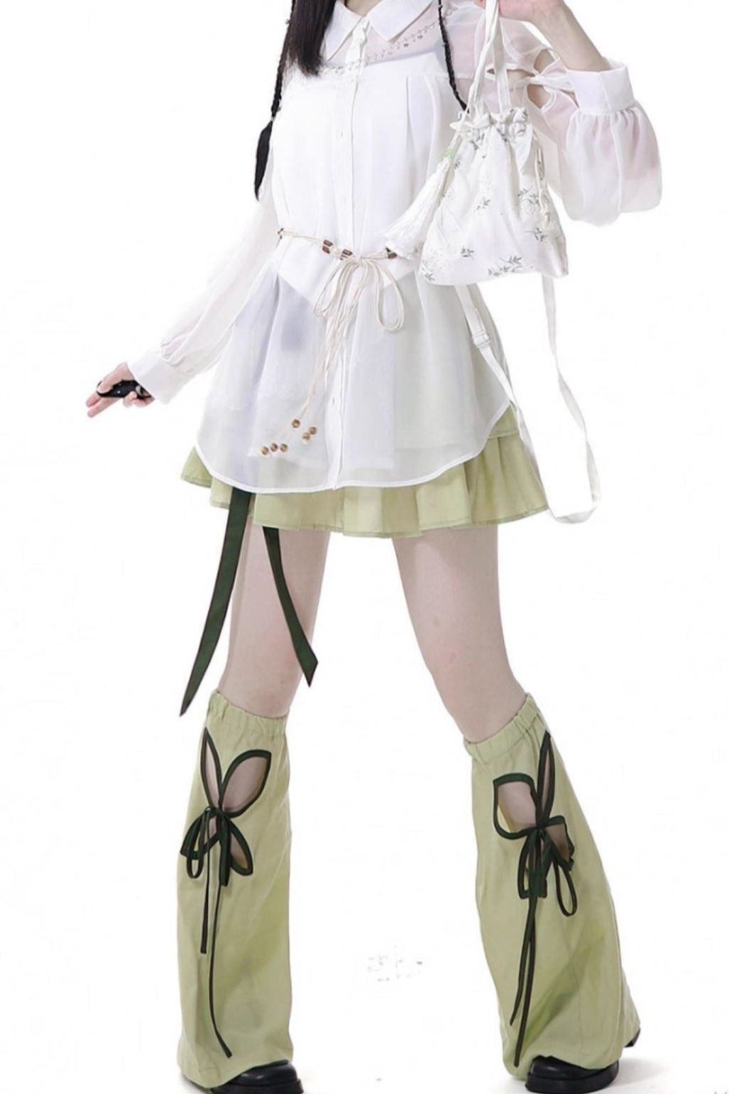 シフォンチャイナシャツ＋キャミソール＋ショートスカート＋ロングスカート＋レッグウォーマー