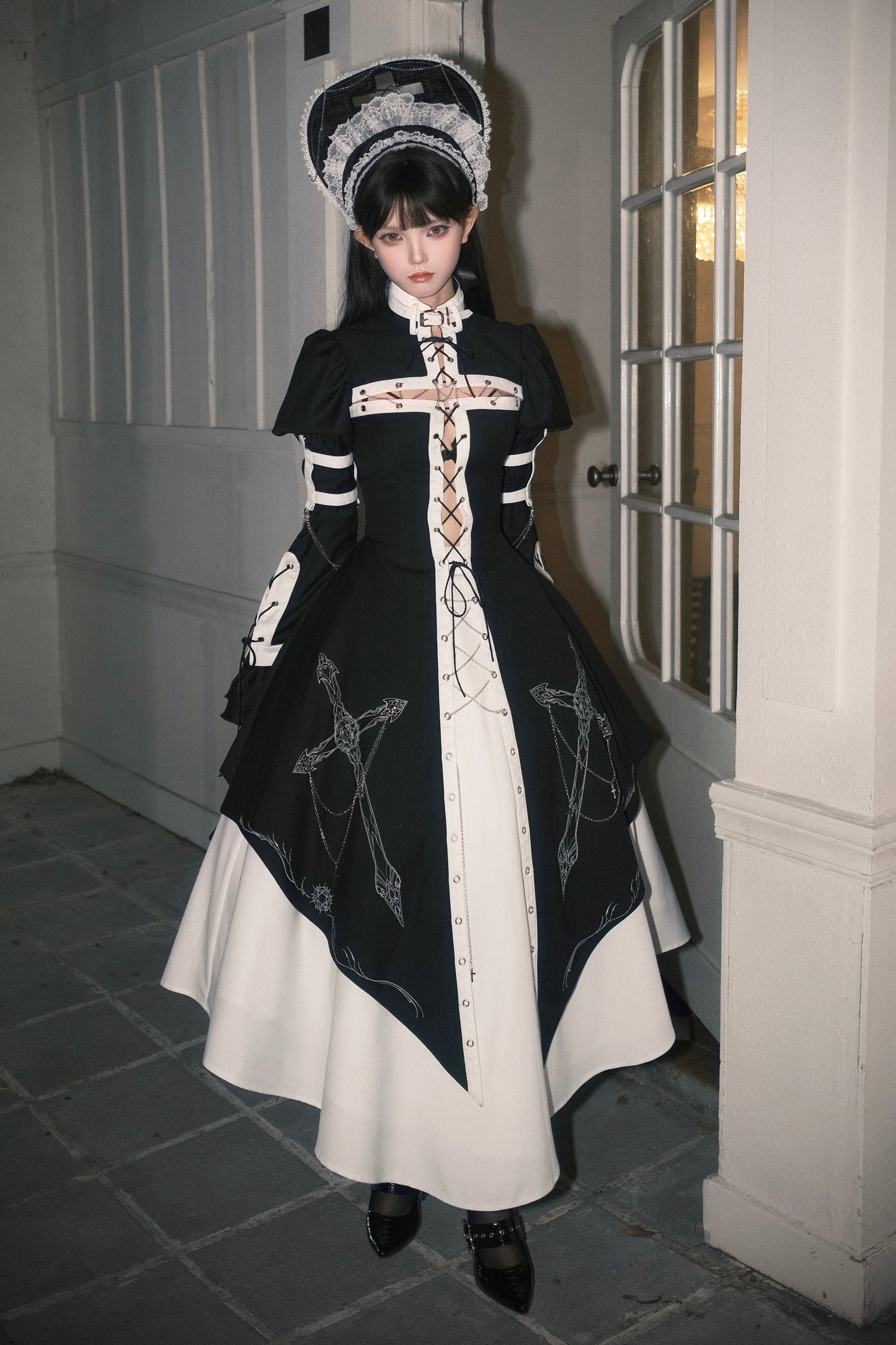 Split Cross Gothic Dark Nun Dress Setup