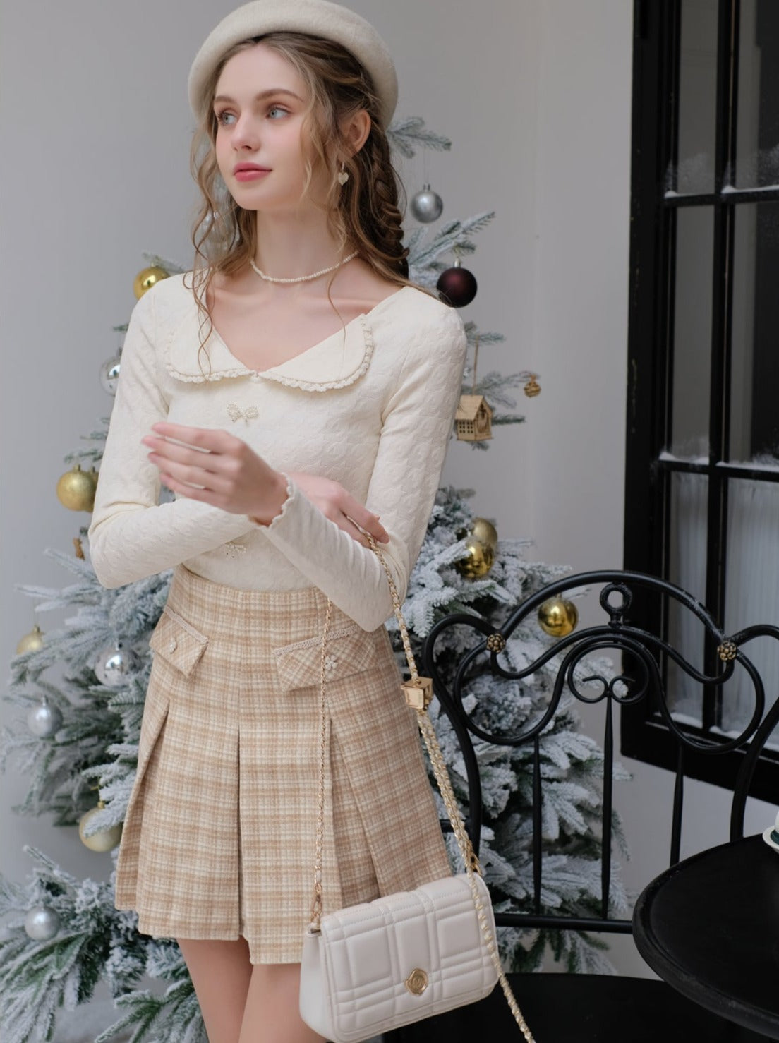 Milkshake French top + yellow check skirt