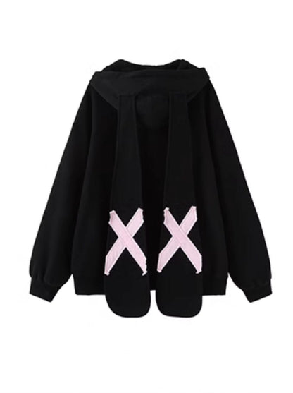 Cross bunny ears hoodie oversized jacket