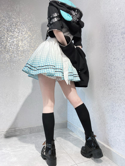 【予約商品】デイリーゴシックレトロパンクスタイルフードジャケット＋プリーツサスペンダースカート