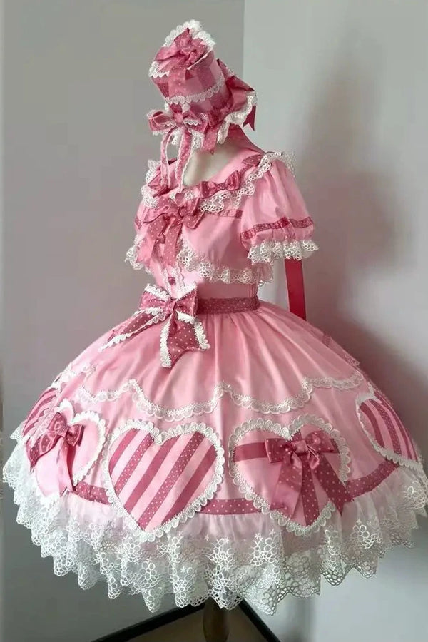 [Pre-Order] Pink Heart Gift Box Fake Two-Piece Sweet Lolita One-Piece Dress