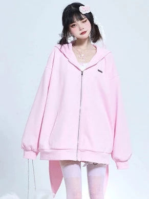 Bunny Ears Hoodie Jacket Oversized Zip Cardigan