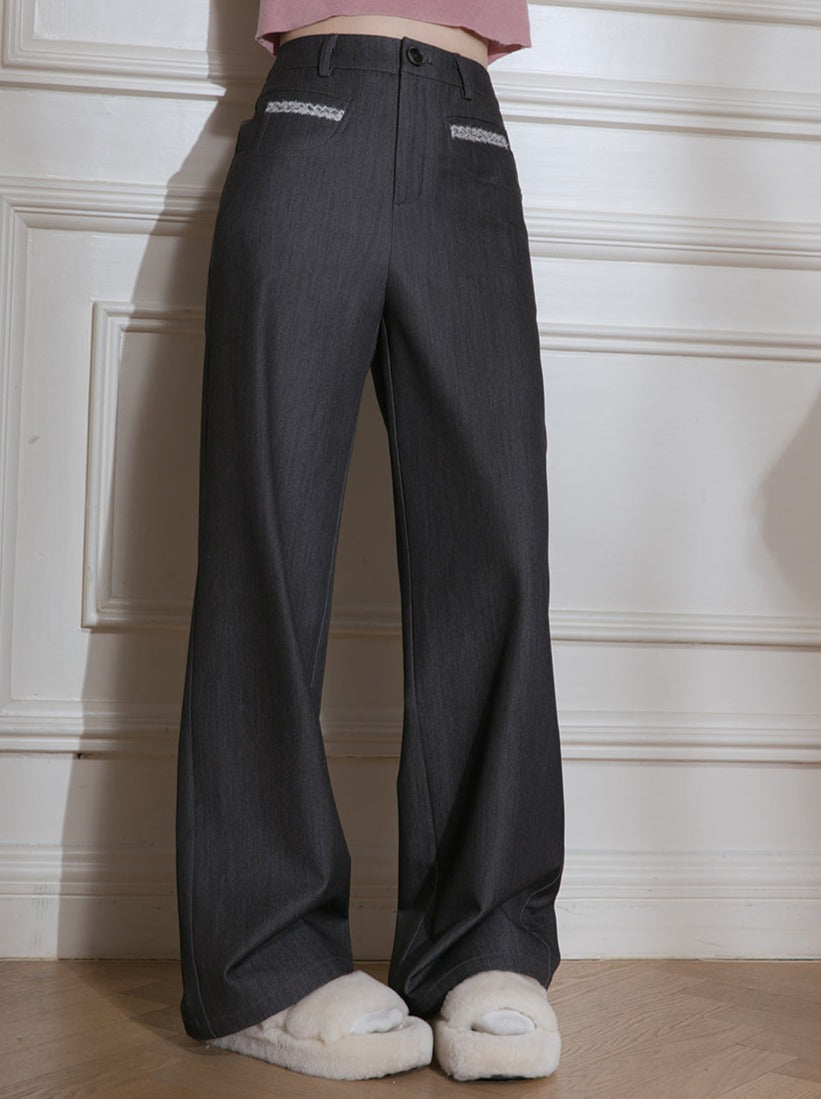 Pantalon droit décontracté en molleton gris