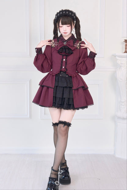 [Reservations] Lace Buckle Shoulder Long Tail Light Gothic Ribbon Shirt