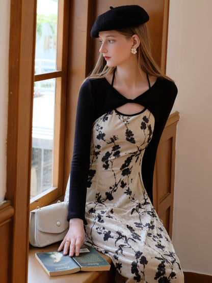 Queen Chic Flower Retro Ink Print Dress