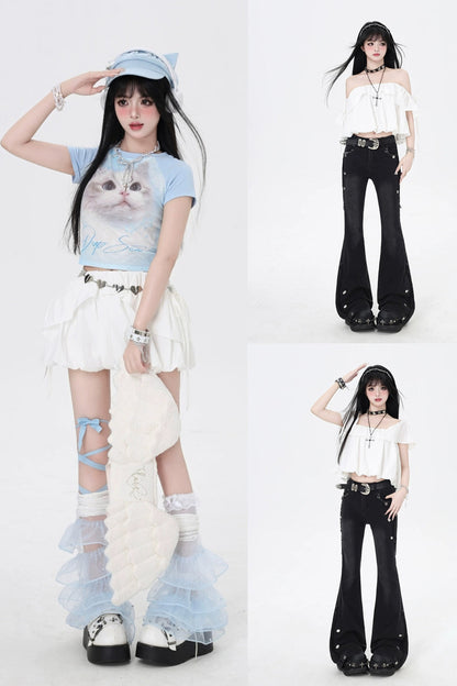 3-Style One-Shoulder Drawstring Top & Skirt