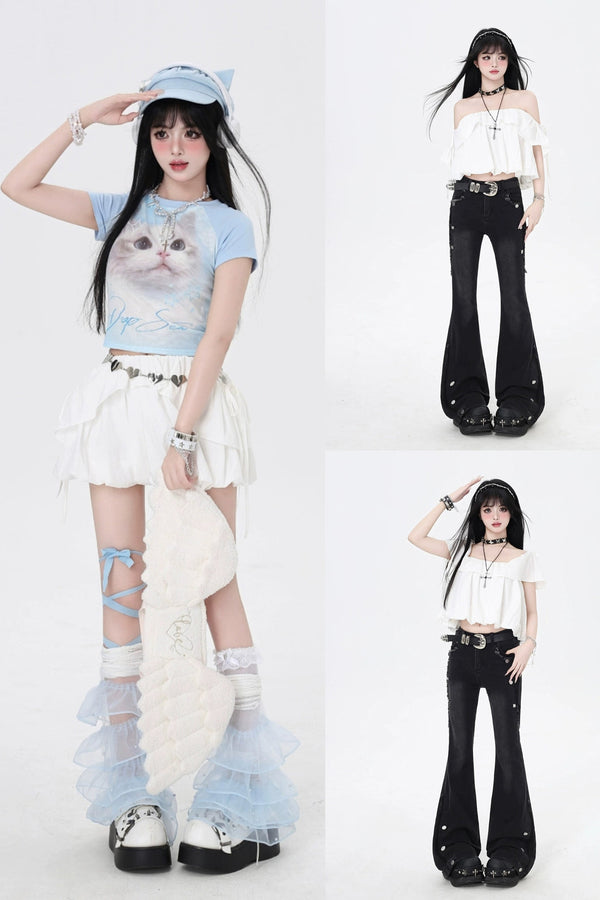 3-Style One-Shoulder Drawstring Top & Skirt