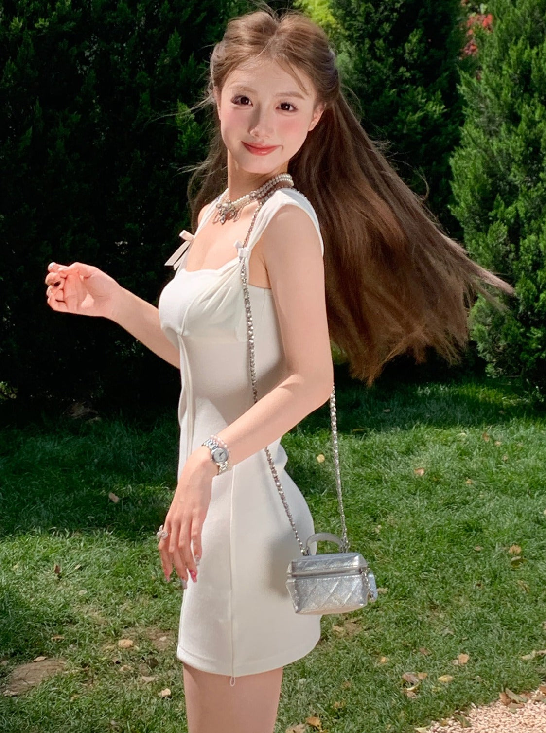 Running White Suspender Dress