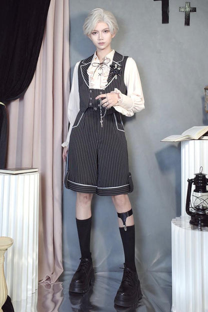 King's College Lolita Prince Ruffle Shirt + Cape + Vest + Shorts + Skirt