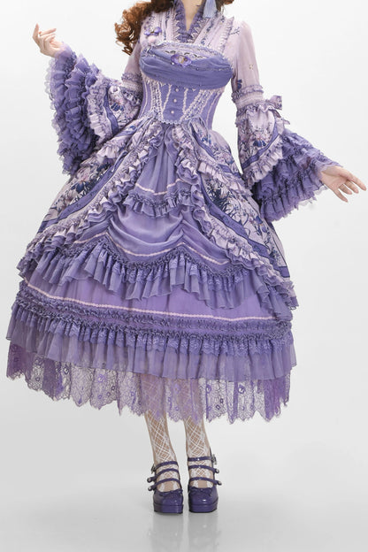 【9月13日予約締切】Purple/Dark Purple Gothic Lolita Tiered Lace Ruffle Skirt