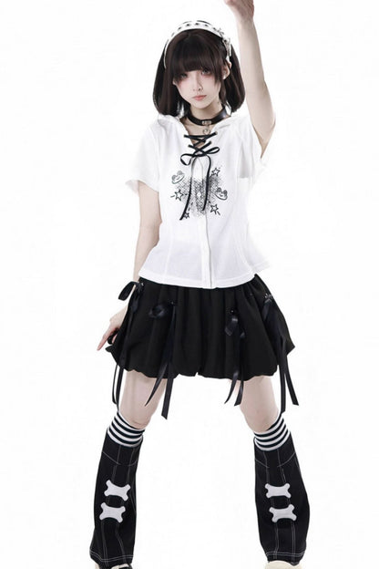 サブカルカップルトップス＋フードトップス＋スカート＋ハーフパンツ＋レッグウォーマー