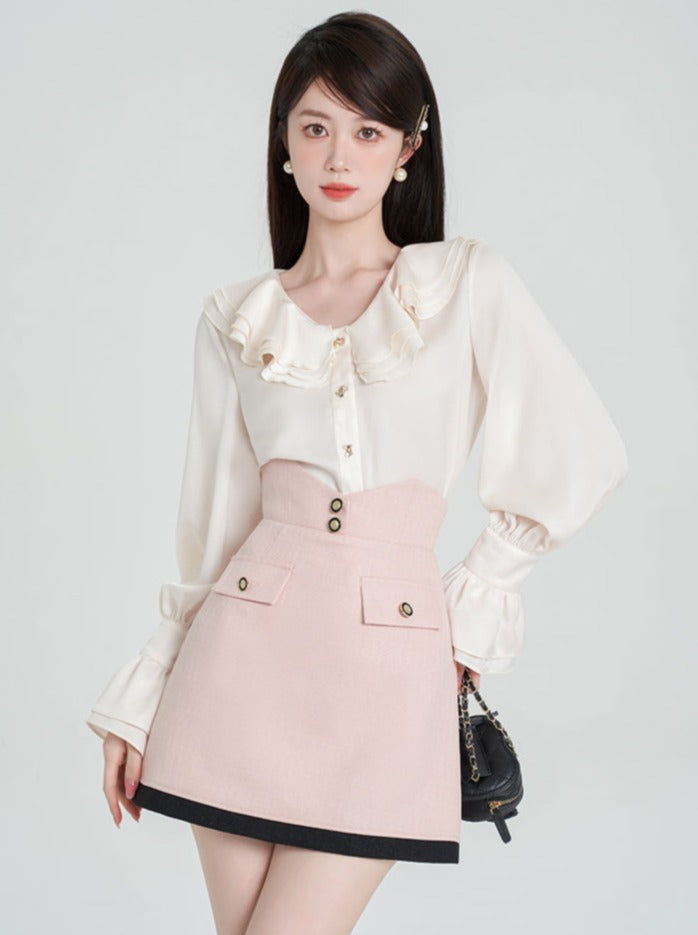 Ruffle Satin Bell Sleeve Blouse