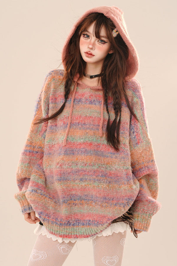Color Bomb Gradient Stripe Hoodie Sweater