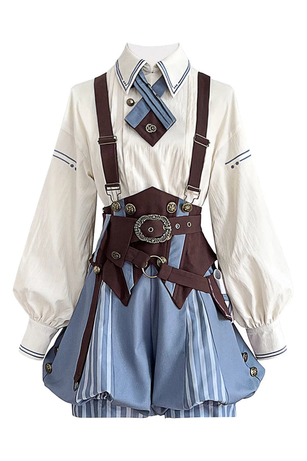 【10月2日予約締切】Vintage Prince Ivory Shirt + Blue Stripe Shorts + Brown Suspender Corset + Waist Belt + Full Set