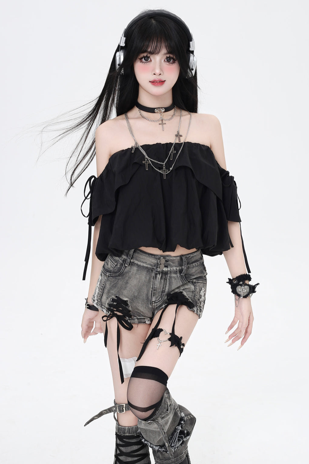 3-Style One-Shoulder Drawstring Top & Skirt