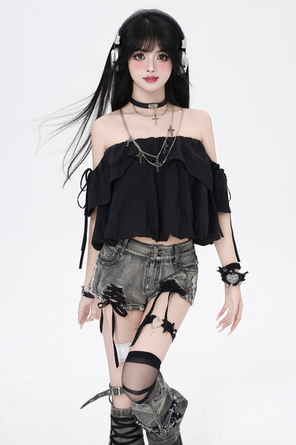 3-Style One-Shoulder Drawstring Top & Skirt