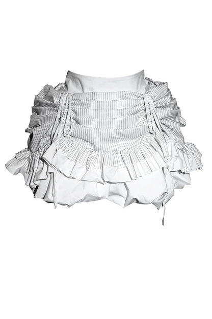 [Vorbestellschluss: 8. August] Gothic-Lolita Dark-Cat gestreifte kurze Rüschenjacke+Korsett-Bustier+hochziehbare kurze Rüschenshorts