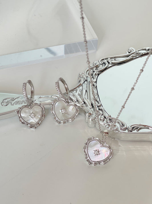 Silver of Pearl Star Zircon Earrings Earrings Necklace