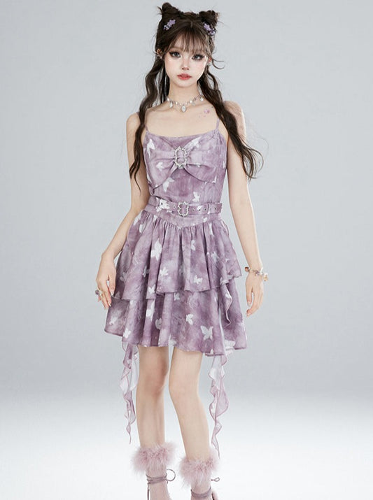 Sheer Purple Asymmetrical Summer Dress