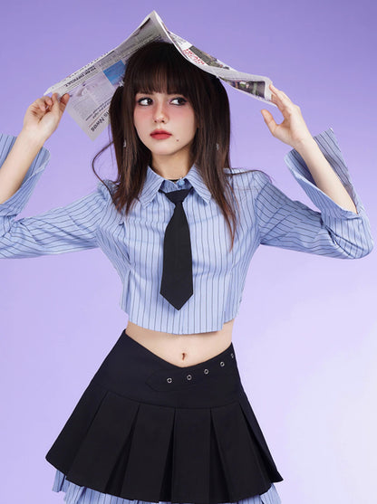 Sweet Spicy Blue Stripe 3D Cut Tie Shirt