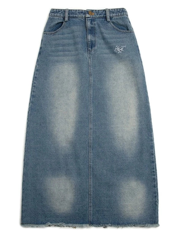 Retro-washed blue denim skirt