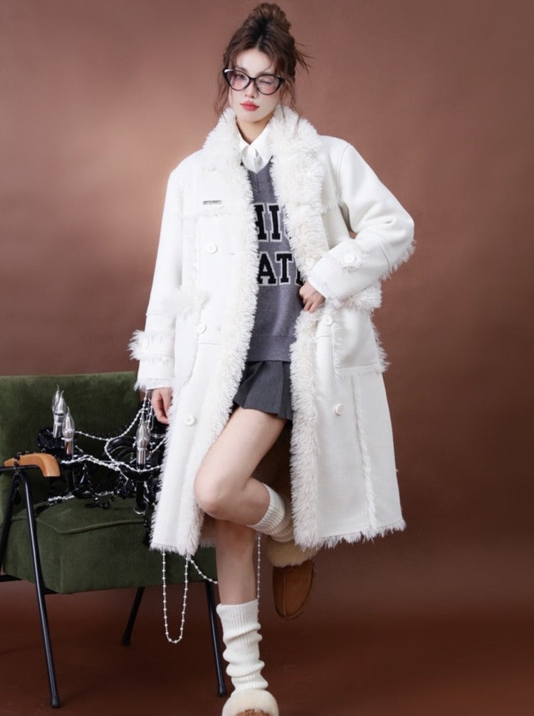 Pure white wool reversible long coat