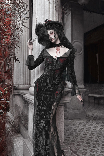 Blood Peak Gothic Dark Velvet Long Dress