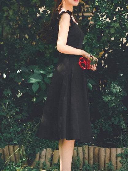 Black Swan French Style Elegant Ruffle Strap Dress 