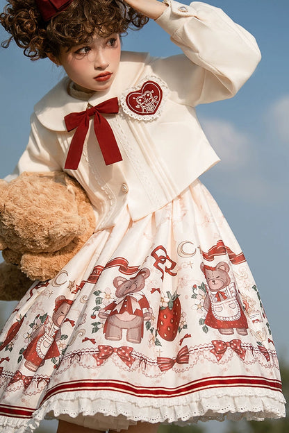 Bear Strawberry Doll Lolita Dress + Short Milk Jacket