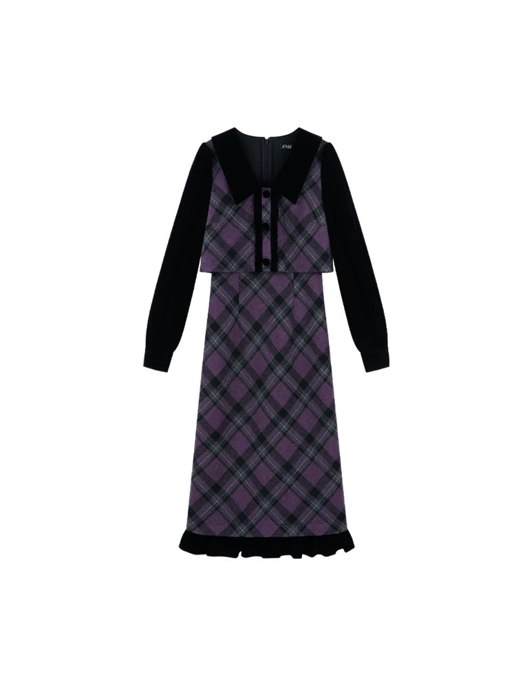 Velvet Patchwork Plaid Dress